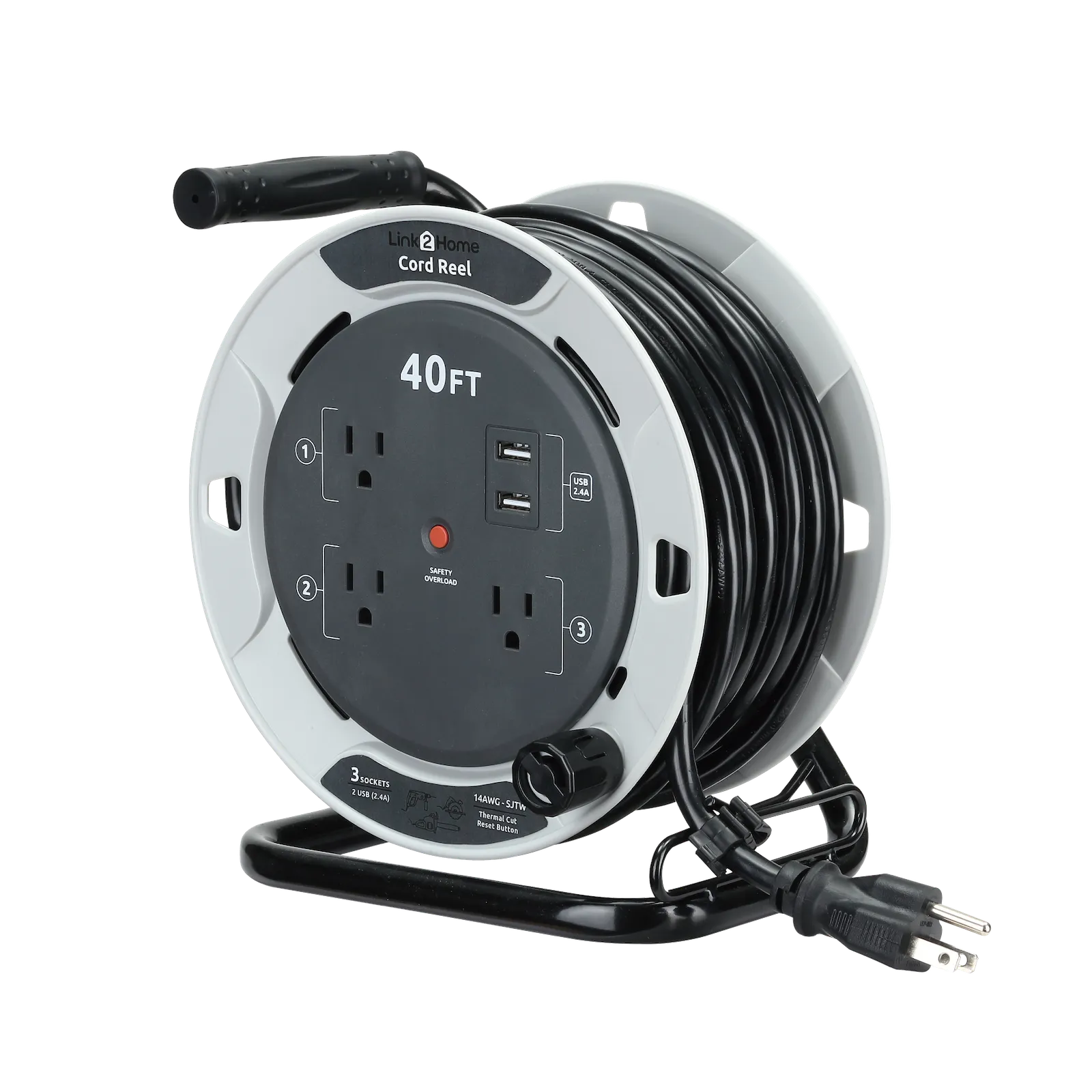 Link2Home - 40 Ft. Extension Cord Reel, Gray