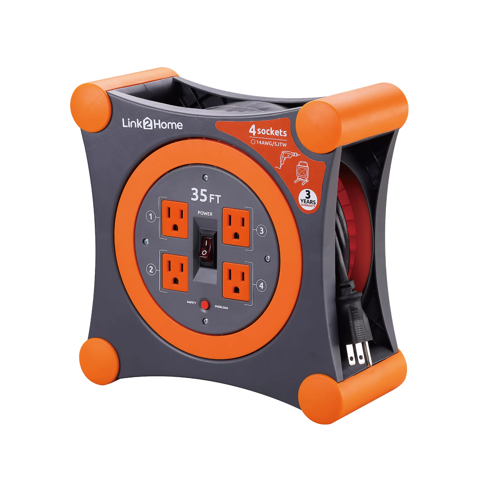 Link2Home - Cord Reel 35 ft. Extension, Orange