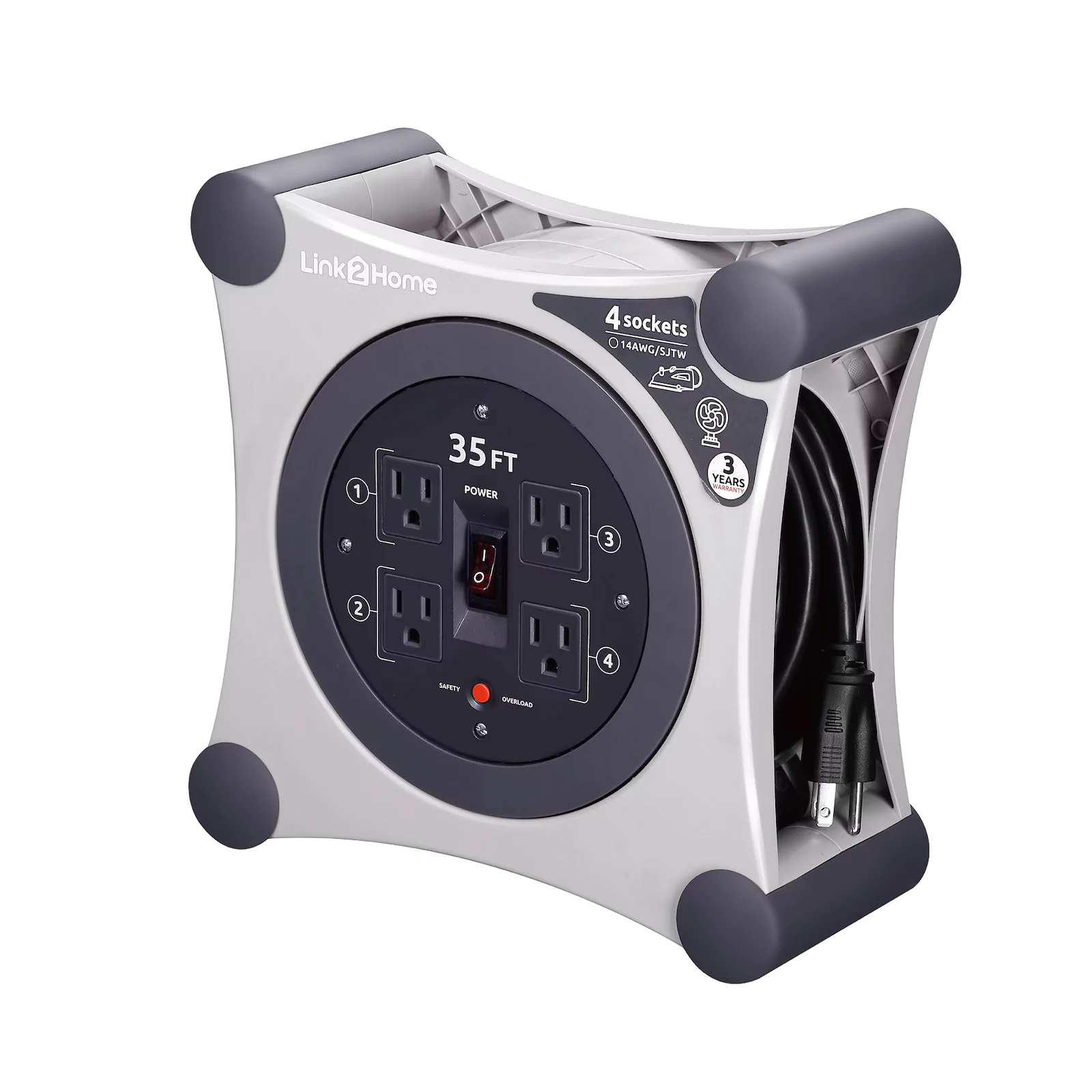 Link2Home - Cord Reel 35 ft. Extension, Light Gray
